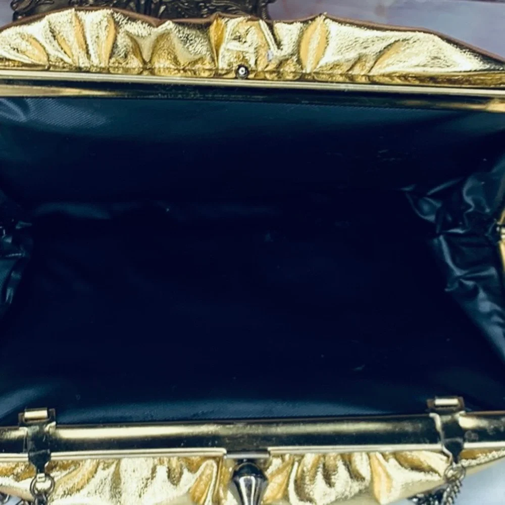 Vintage Gold Lame Convertible Framed Clutch Evening Bag
